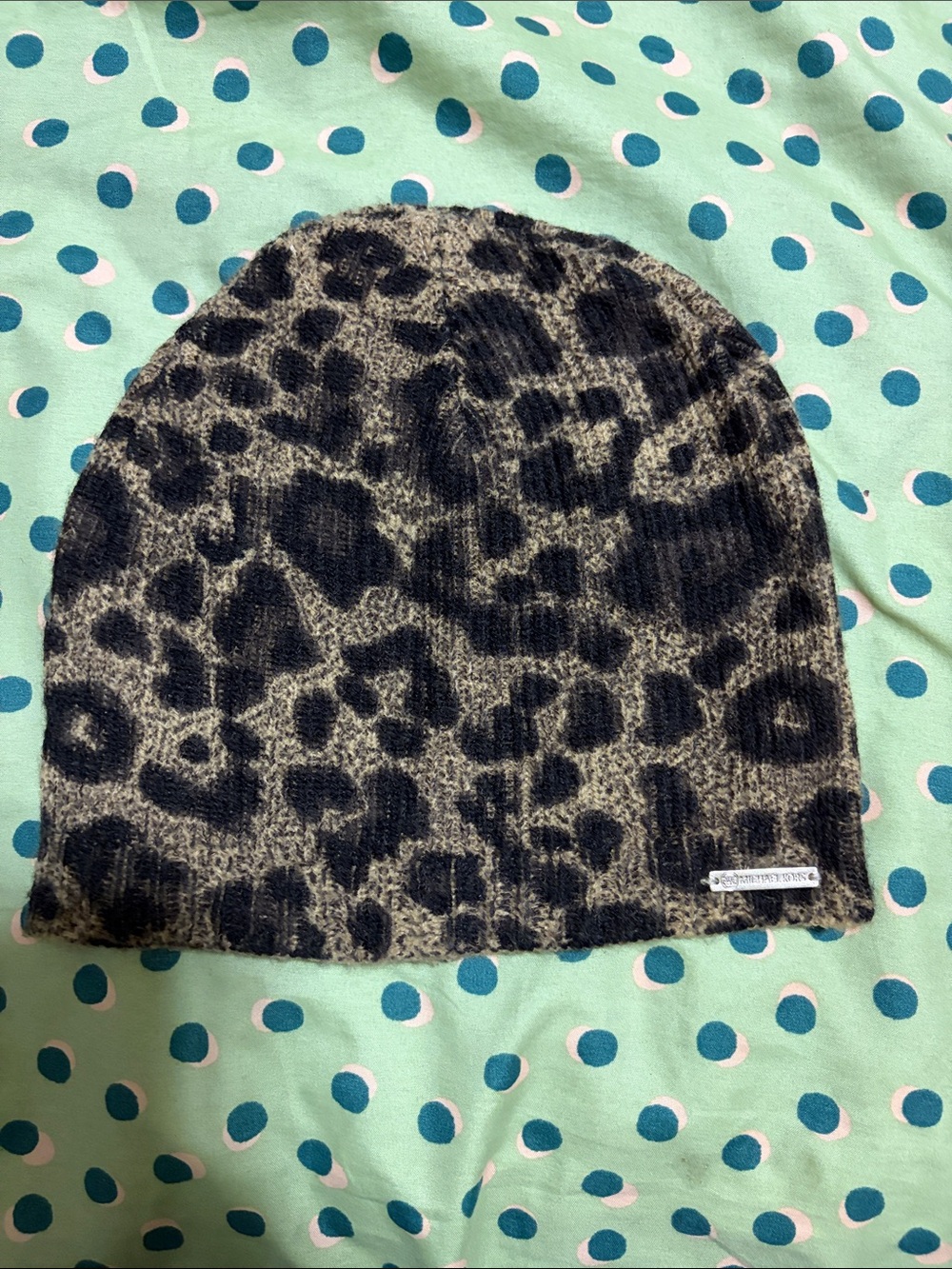 Michael Kors Leopard Print Knit Beanie - Black and Taupe